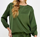 Olive Satin Pant Set