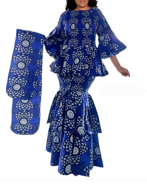 Blue African Skirt Set