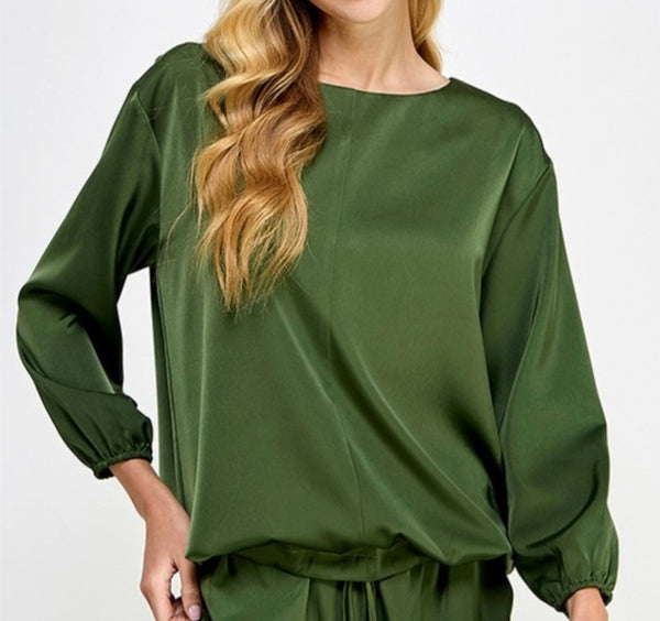 Olive Satin Pant Set