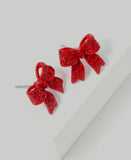Red Rhinestone Bow Earrings