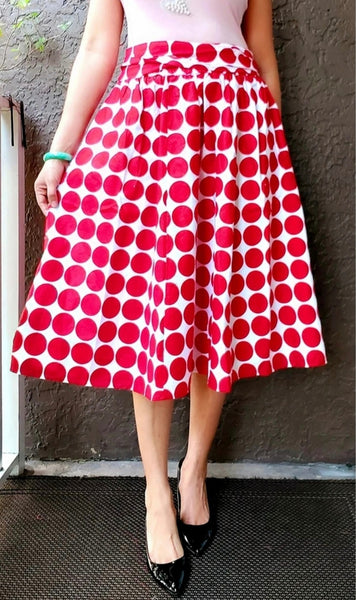 Red Polka Midi Skirt
